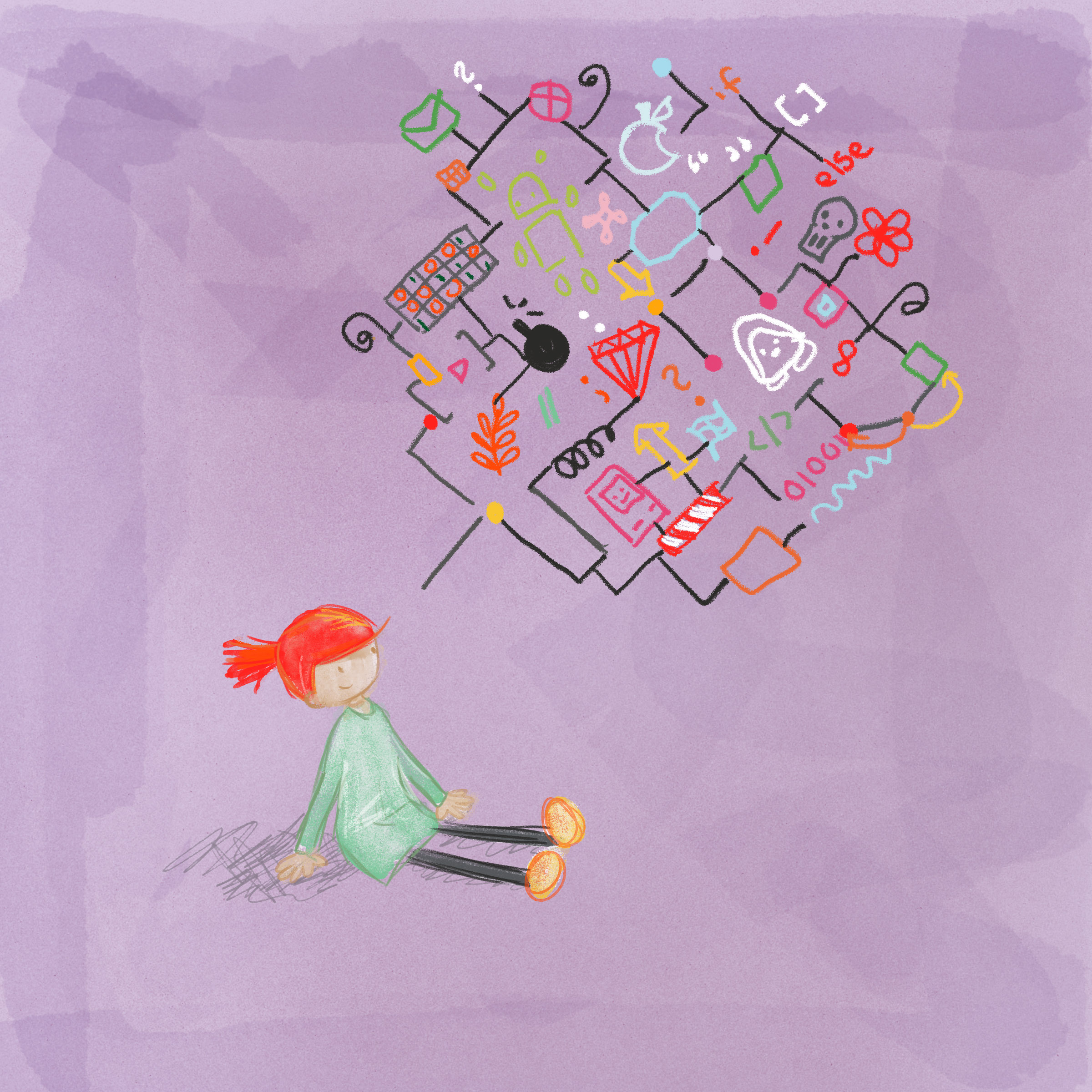 Ruby imagining a colorful map of code and computing concepts